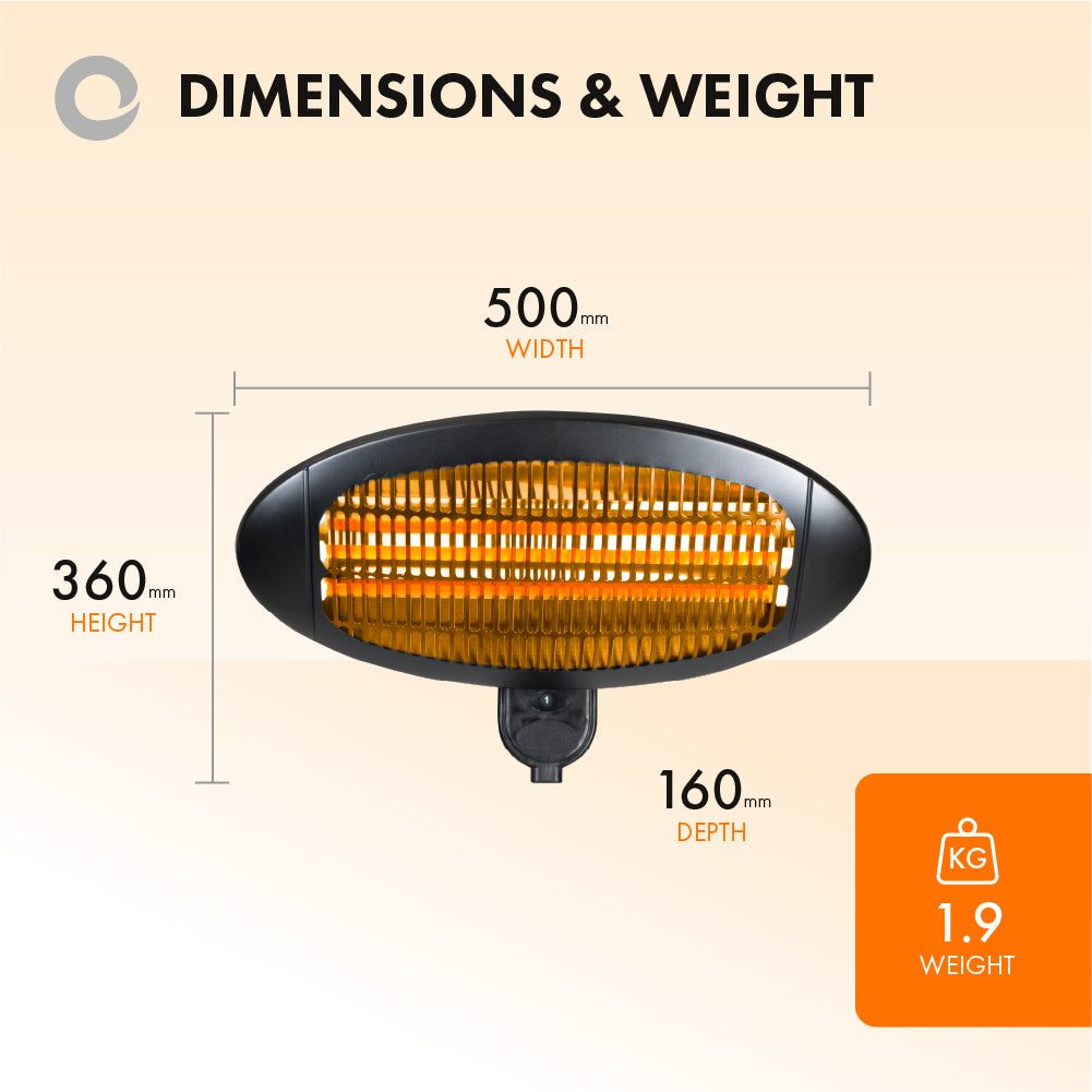 Devola Core 2kW Wall Mounted Patio Heater Oval with Remote DVRPH20WM