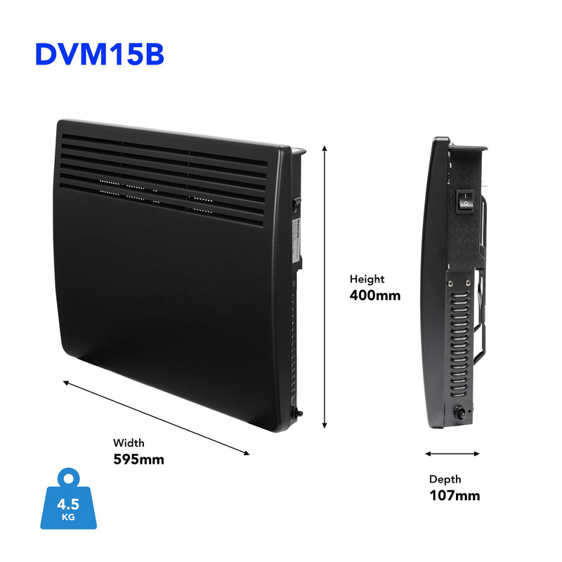 Devola 1.5kW Eco Panel Heater - Black - DVM15B, Image 4 of 7