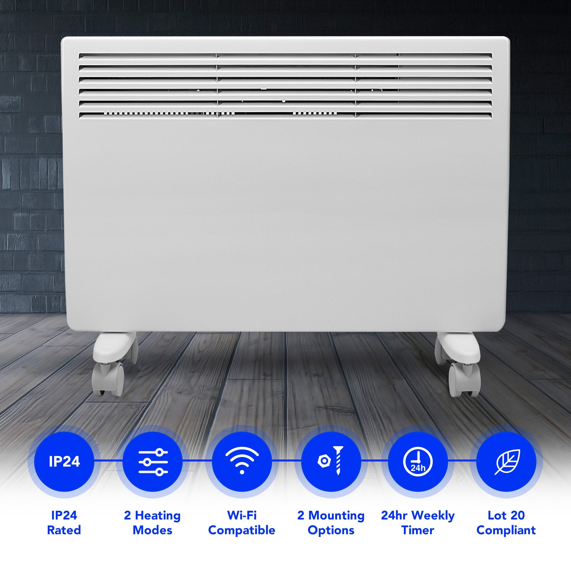 Devola-M 1500W Panel Heater with 7 Day Timer IP24 - White with Tuya WIFI - DVM15WF