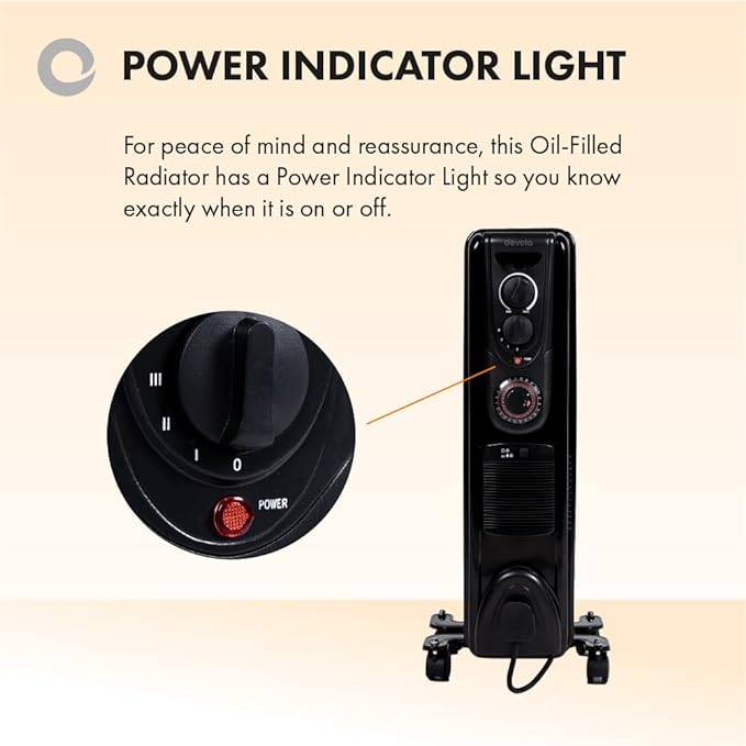 Devola 1500W Oil Filled Radiator (Black) - DVSOR5F15B, Image 6 of 7