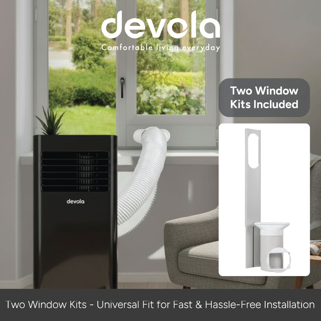 Devola Compact Portable Air Conditioner with Wi-Fi and 2x Window kits - 9000 BTU - Cooling - Black - DVAC9KB