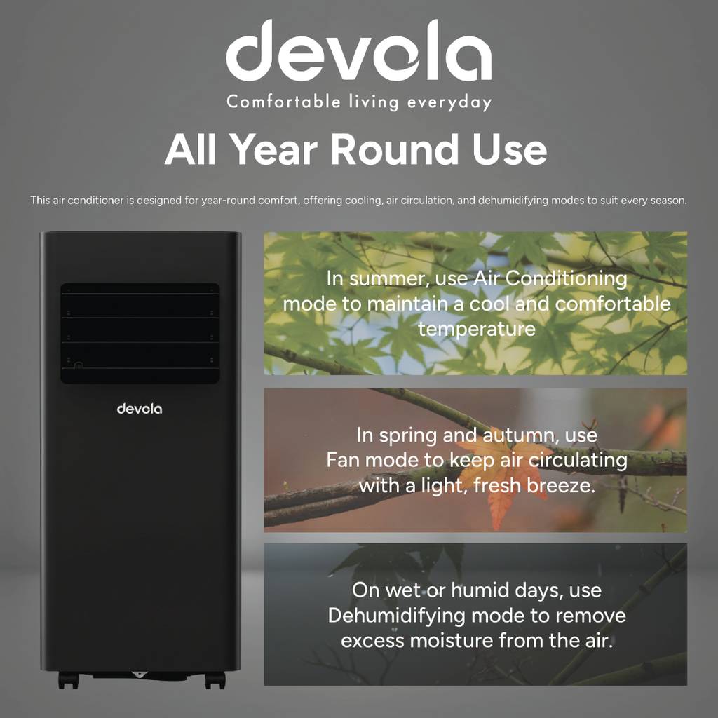 Devola Compact Portable Air Conditioner with Wi-Fi and 2x Window kits - 9000 BTU - Cooling - Black - DVAC9KB