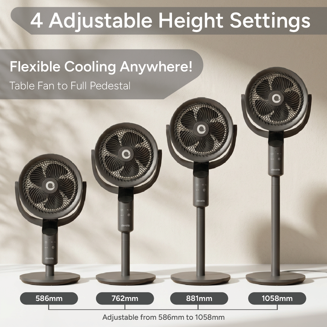 Devola Platinum Low Noise 8 Inch Pedestal Air Circulator, Grey - DVPF8DCB