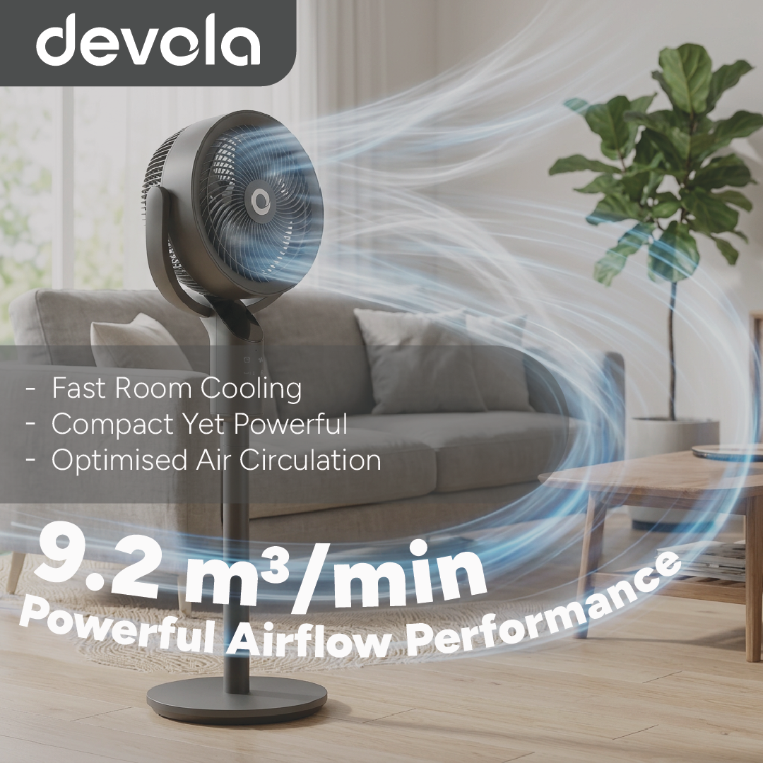 Devola Platinum Low Noise 8 Inch Pedestal Air Circulator, Grey - DVPF8DCB