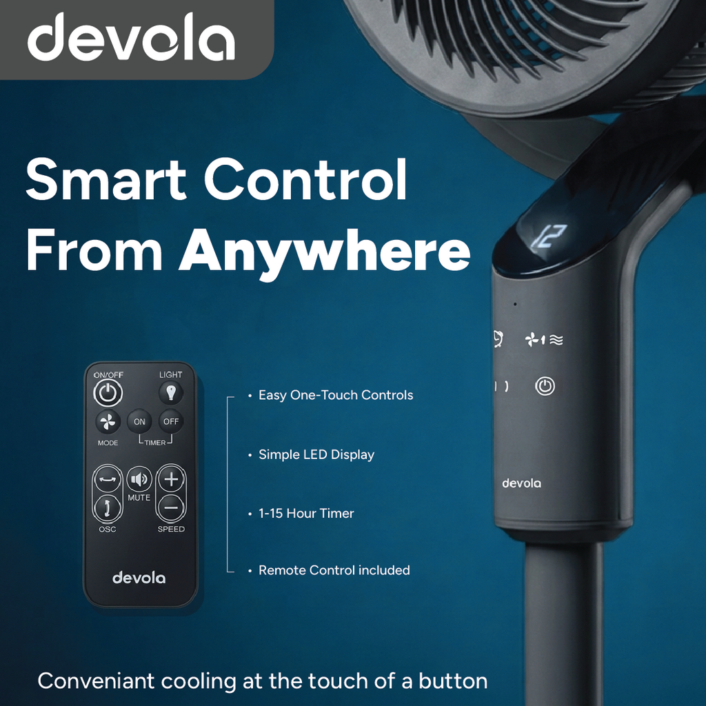 Devola Platinum Low Noise 8 Inch Pedestal Air Circulator, Grey - DVPF8DCB