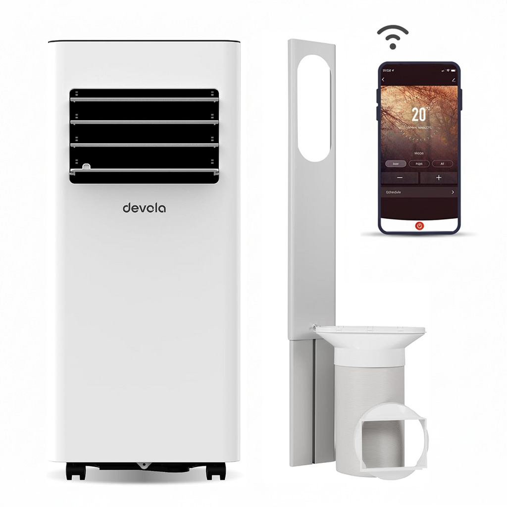Devola Compact Portable Air Conditioner with Wi-Fi and 2x Window kits - 9,000BTU - Cooling & Heating - White - DVAC9KH