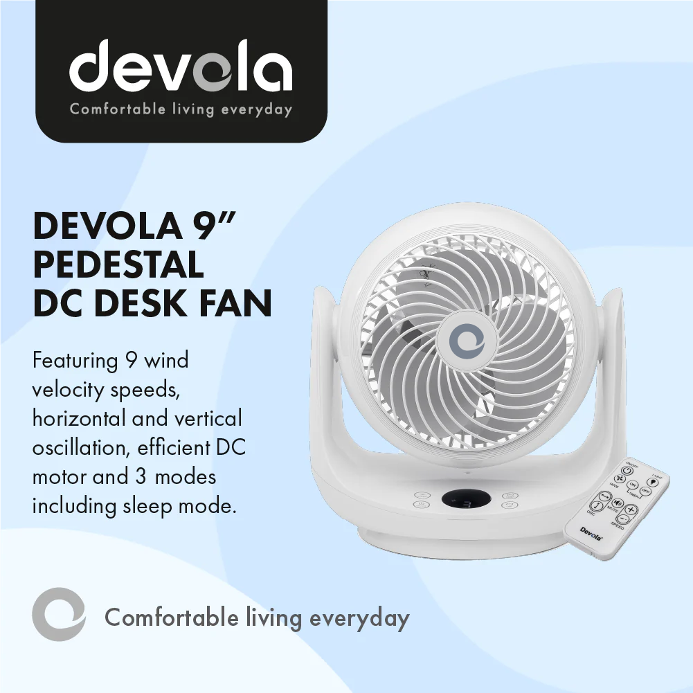 Devola Low Noise DC 9inch Air Circulator Fan White - DVF9DCFAN