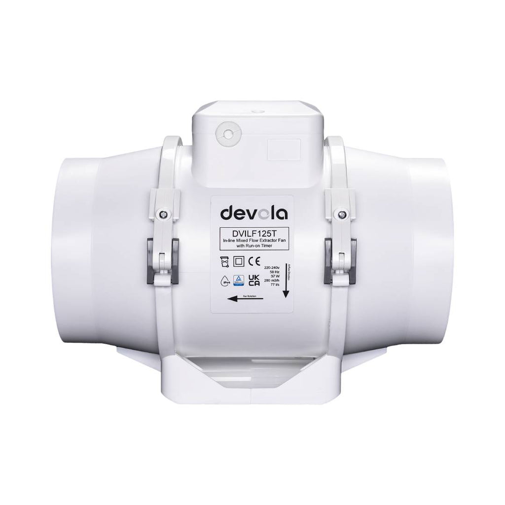 Devola 125mm In-Line Mixed Flow Fan with Timer - DVILF125T