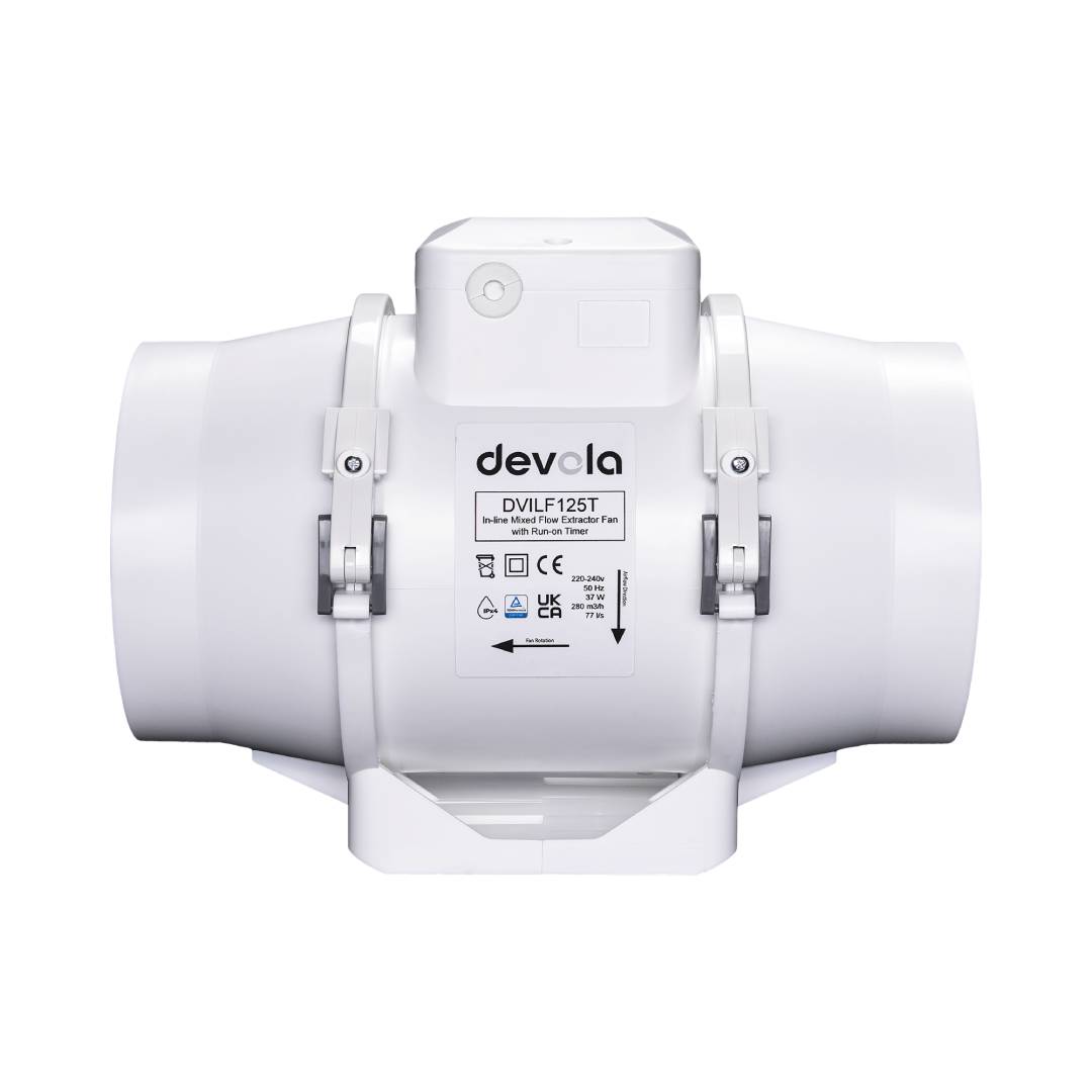 Devola 125mm In-Line Mixed Flow Fan with Timer - DVILF125T