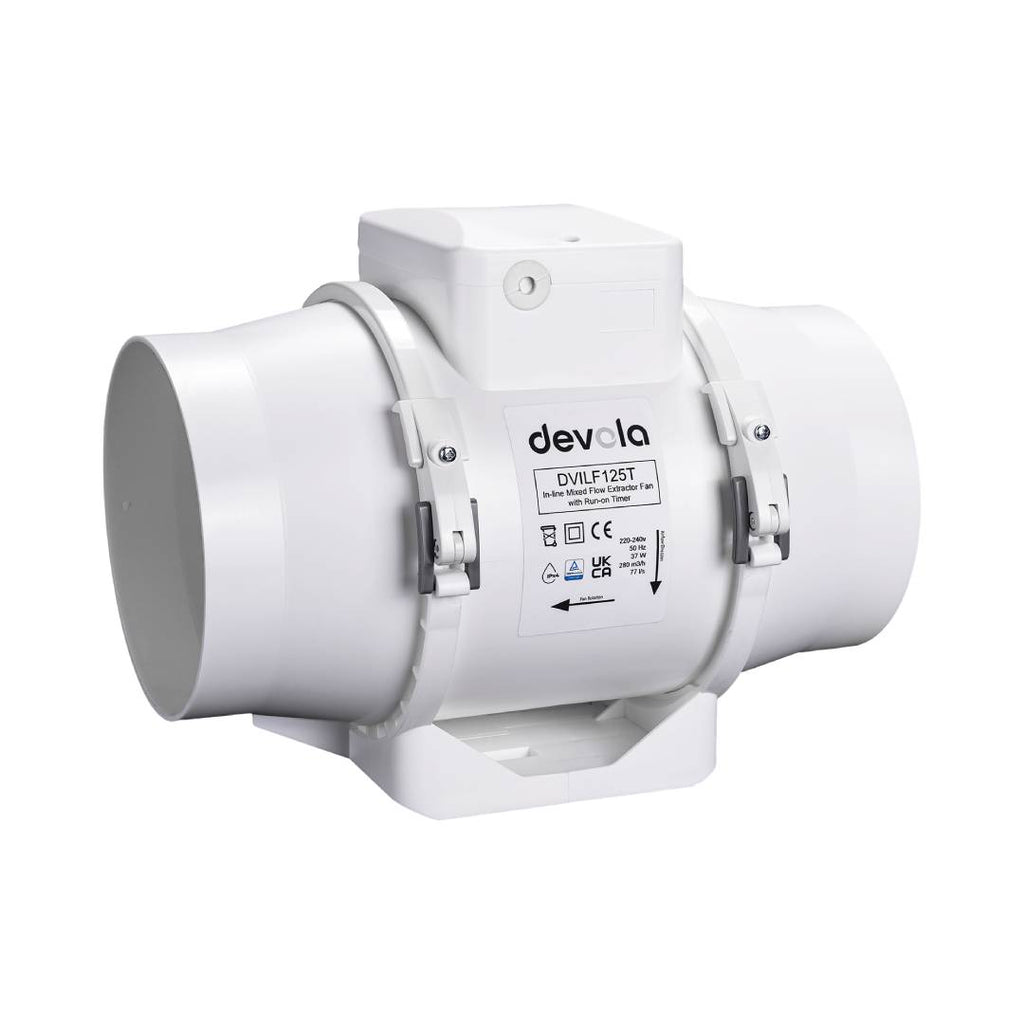 Devola 125mm In-Line Mixed Flow Fan with Timer - DVILF125T