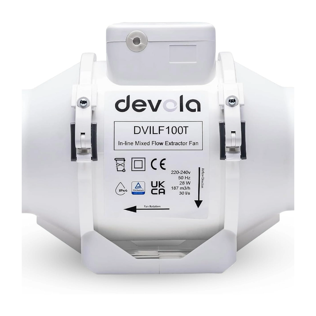 100mm Line Flow Extractor Fan Timer DVILF100T