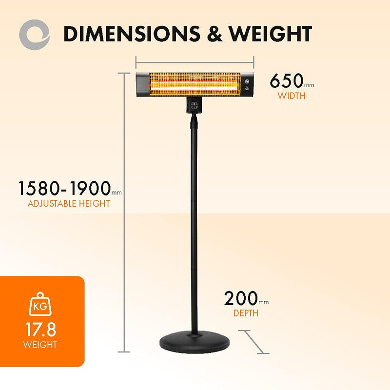 Devola Platinum 1.8kW Stand Mounted Patio Heater with Remote Control IP65 - Black - DVPH18PSMB, Image 4 of 9