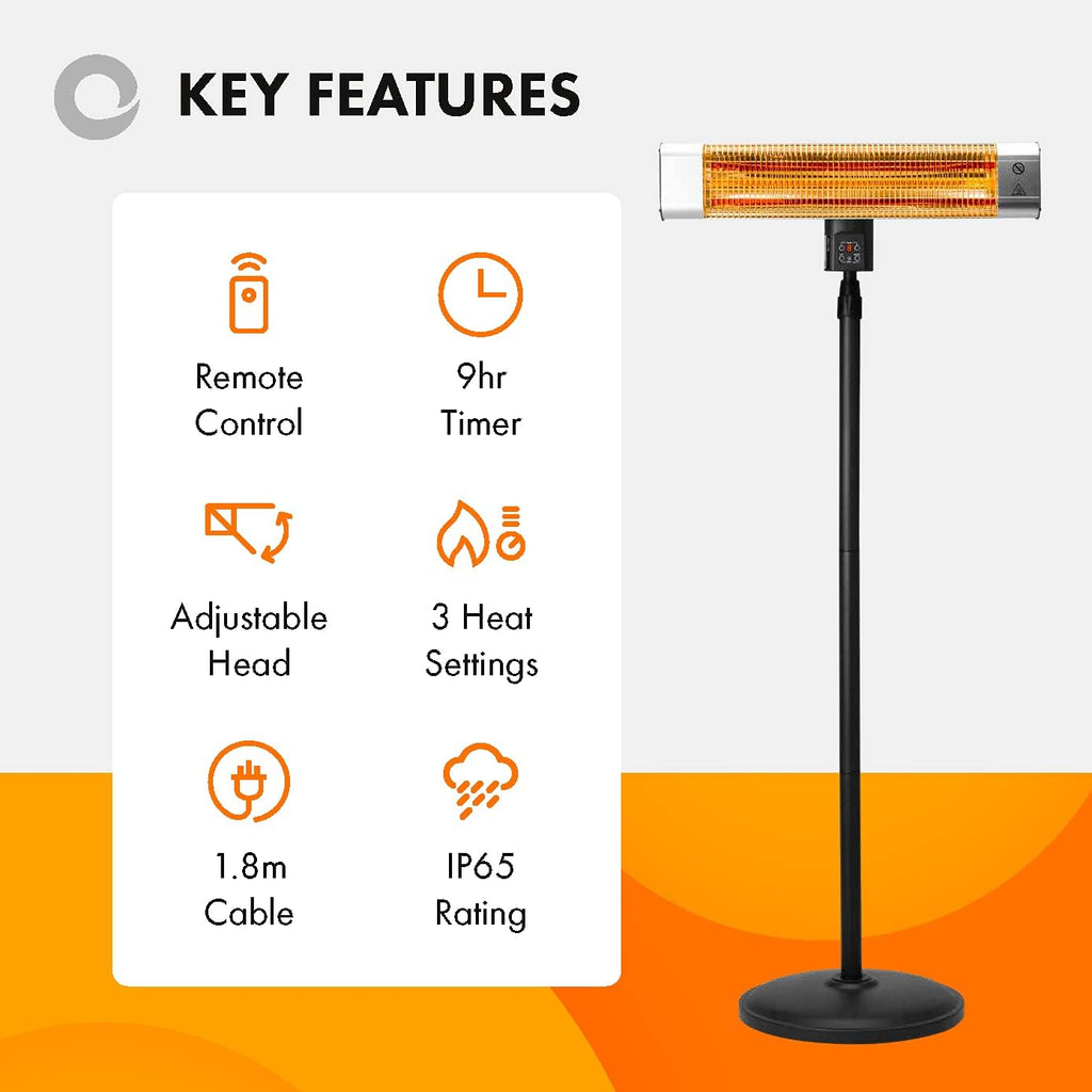Devola Platinum 1.8kW Stand Mounted Patio Heater with Remote Control IP65 - Silver - DVPH18PSMSL