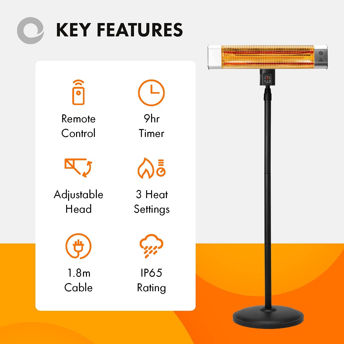 Devola Platinum 1.8kW Stand Mounted Patio Heater with Remote Control IP65 - Silver - DVPH18PSMSL
