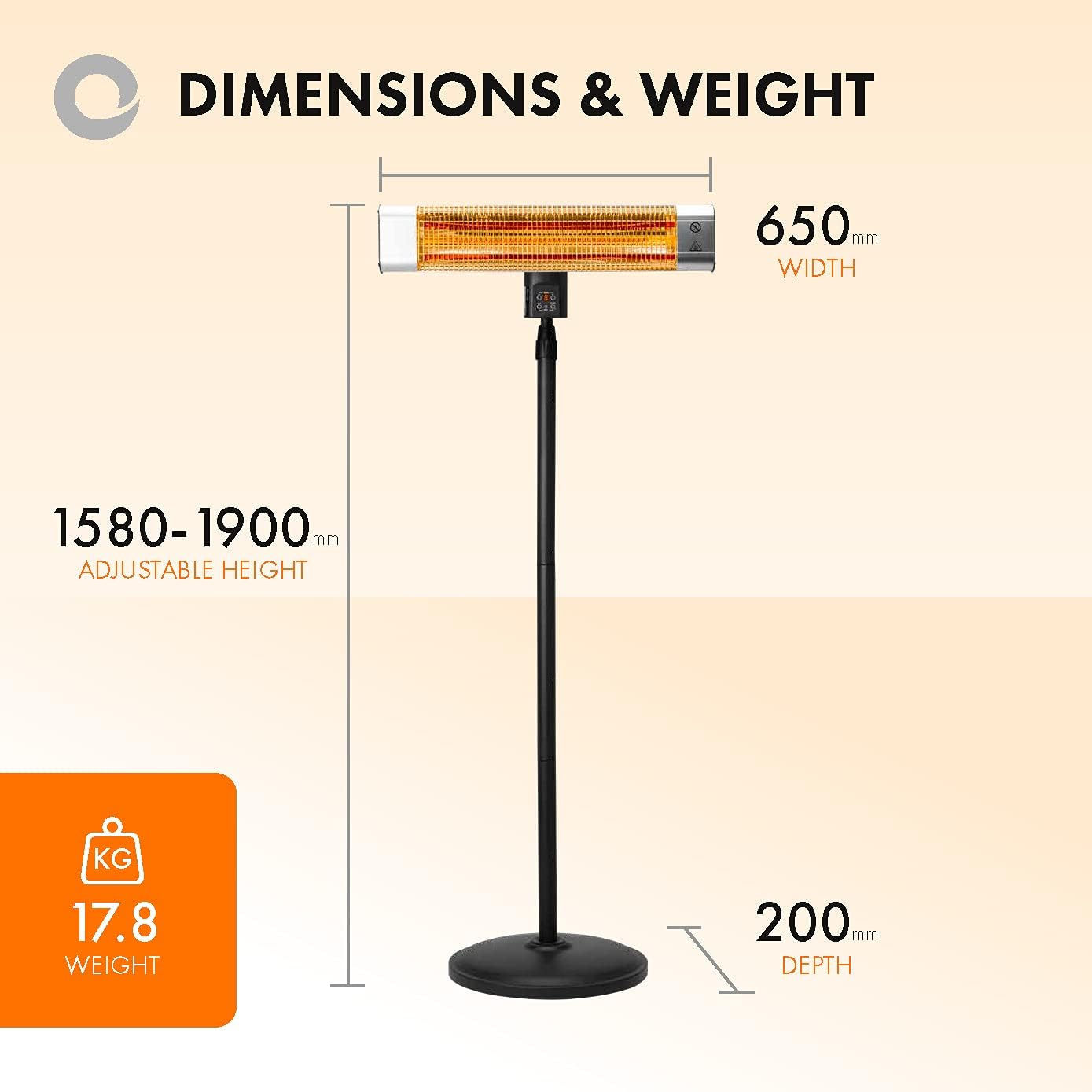 Devola Platinum 1.8kW Stand Mounted Patio Heater with Remote Control IP65 - Silver - DVPH18PSMSL