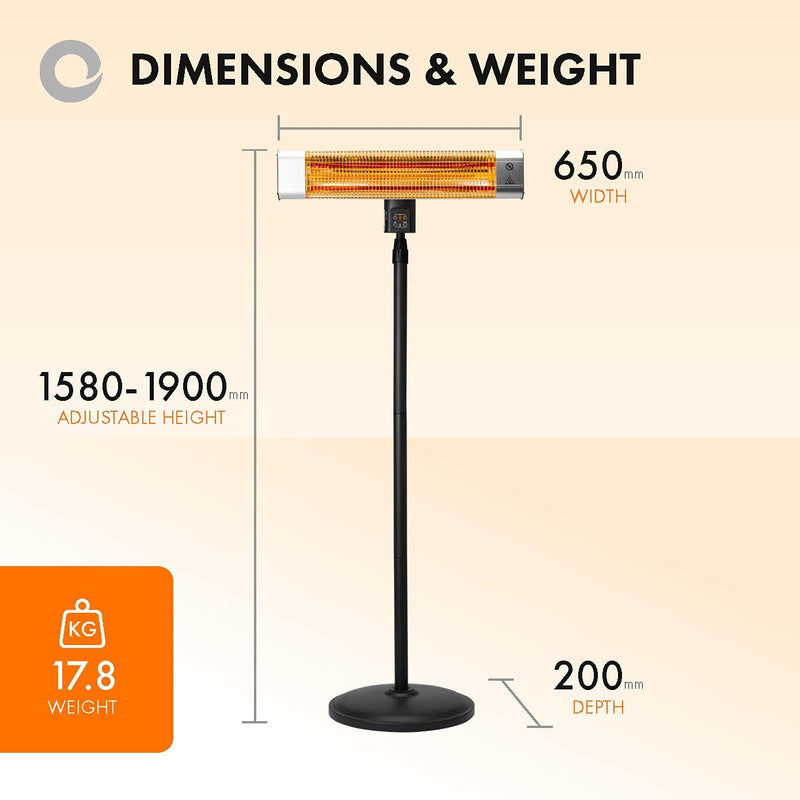 Devola Platinum 1.8kW Stand Mounted Patio Heater with Remote Control IP65 - Silver - DVPH18PSMSL, Image 4 of 9
