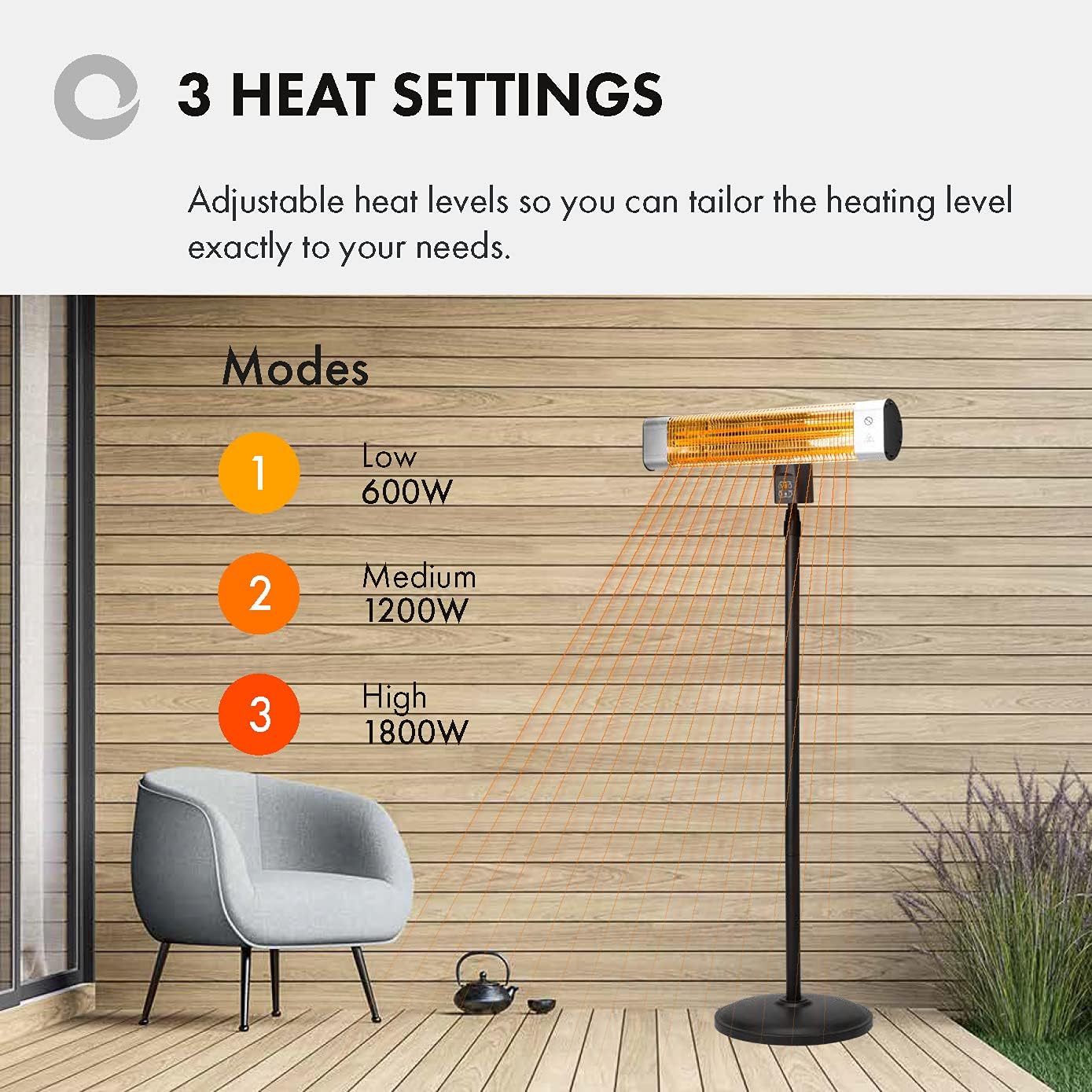 Devola Platinum 1.8kW Stand Mounted Patio Heater with Remote Control IP65 - Silver - DVPH18PSMSL