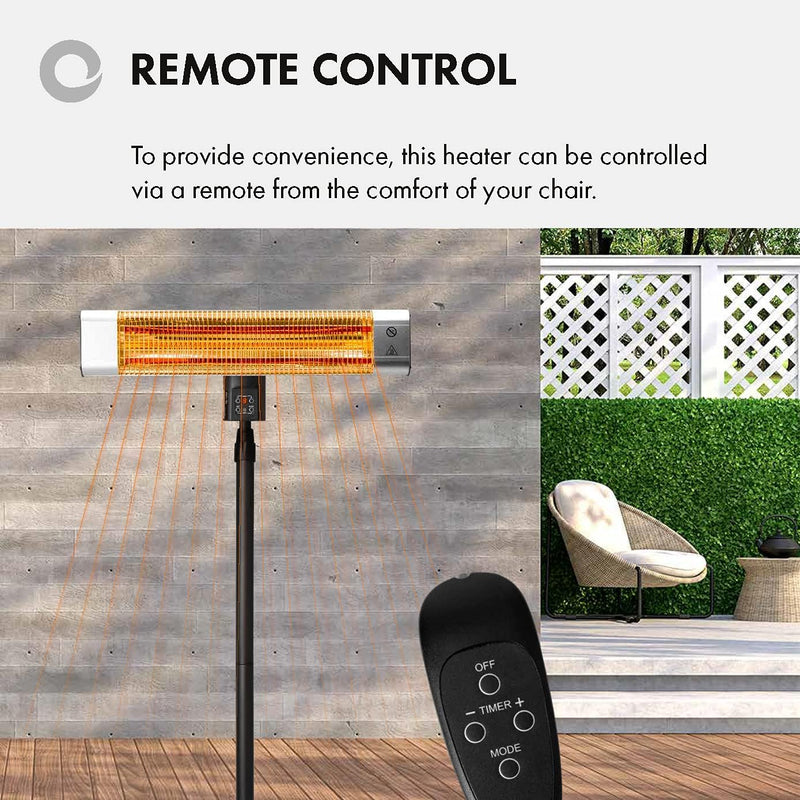 Devola Platinum 1.8kW Stand Mounted Patio Heater with Remote Control IP65 - Silver - DVPH18PSMSL, Image 7 of 9