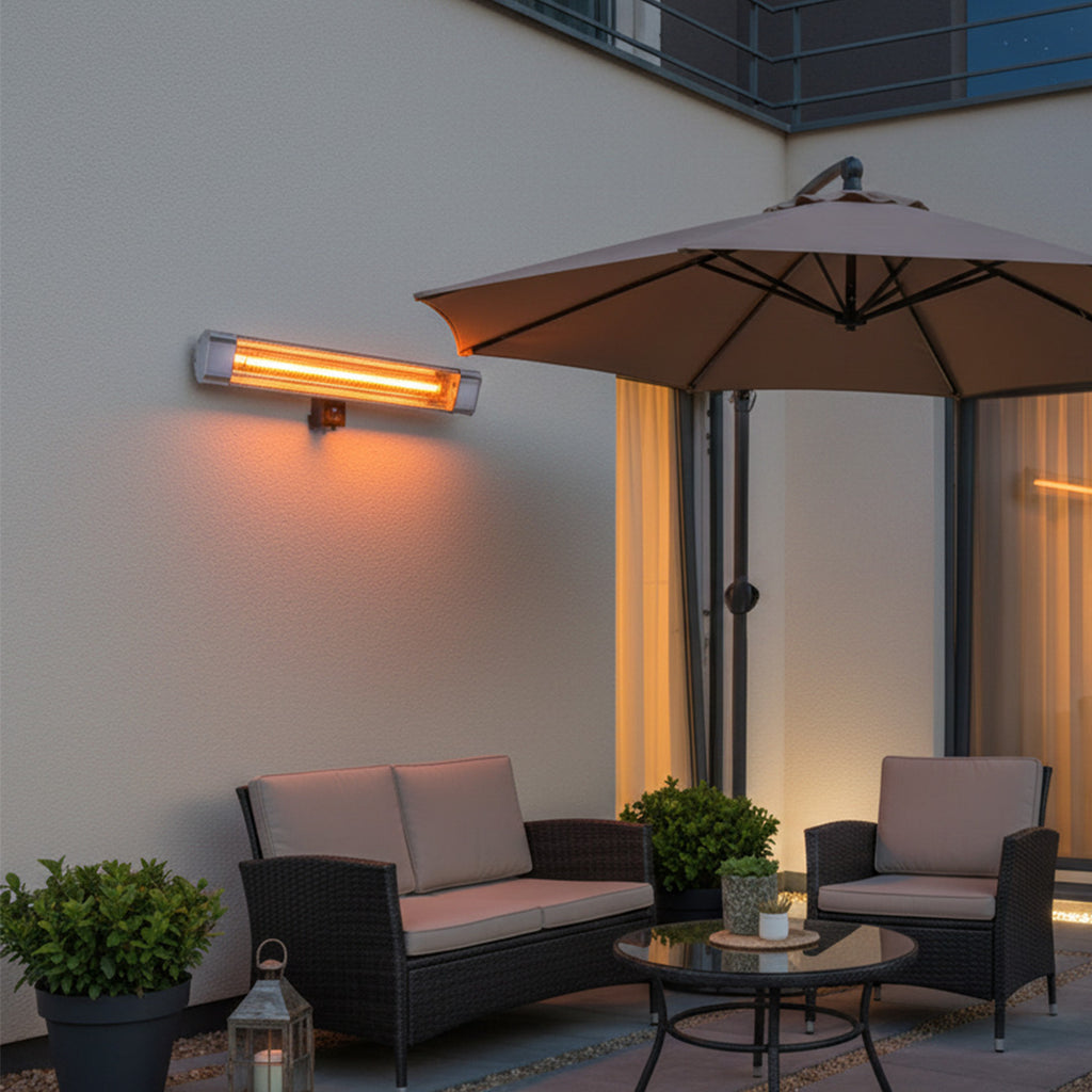 Devola Platinum 2.4kW Infrared Wall Mounted Patio Heater with Remote Control IP65 - Silver - DVPH24PWMSL