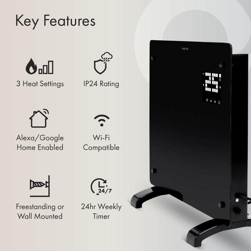Devola 1000W Glass Panel Heater with Wifi app - Black - DVPW1000B, Image 7 of 10