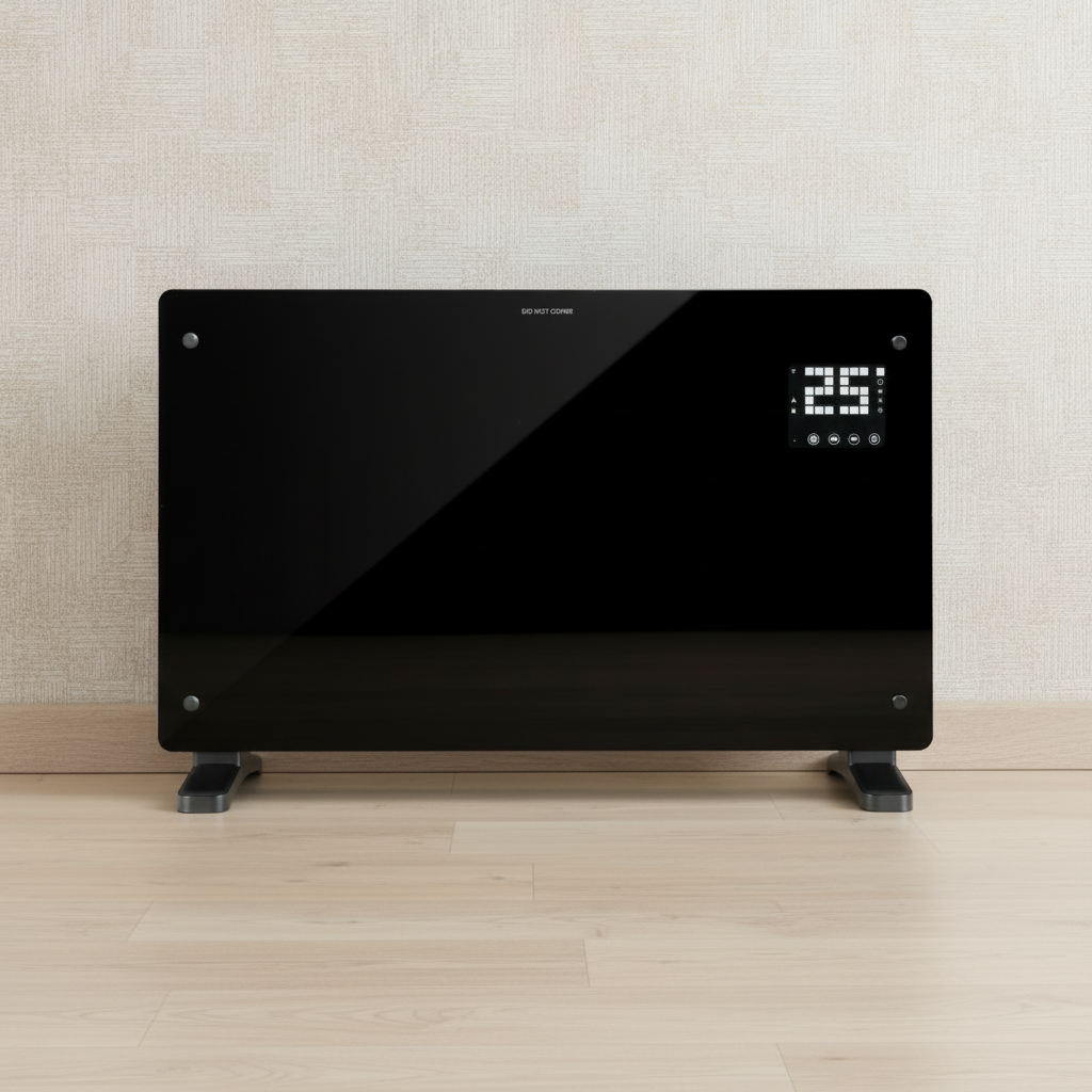 Devola Designer 2kW Smart Glass Panel Heater with Timer Black - DVPW2000B