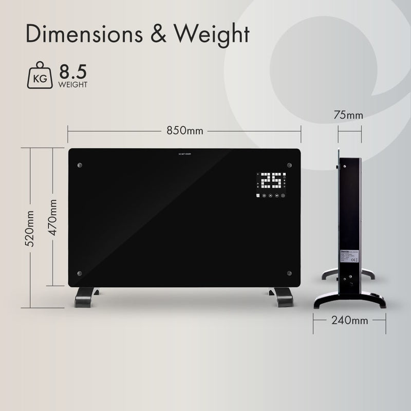 Devola Designer 2.5kW Smart Glass Panel Heater with Timer Black - DVPW2500B, Image 5 of 10