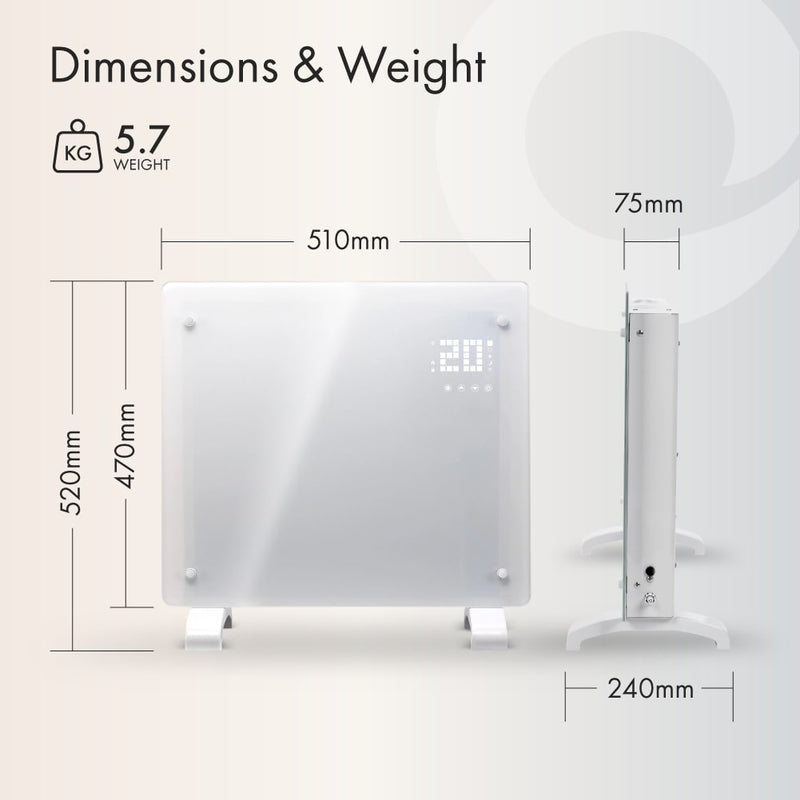 Devola Designer 0.5kW Smart Glass Panel Heater with Timer White - DVPW500WH, Image 5 of 10