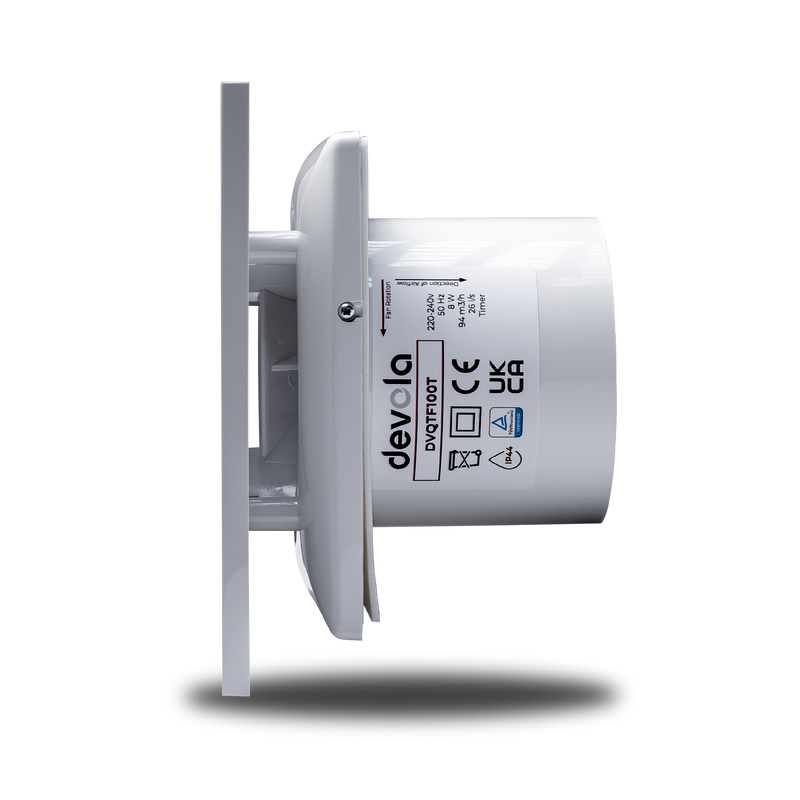 Devola 100mm Quiet Mixed Flow Tile Bathroom Extractor Fan with Timer - DVQTF100T, Image 3 of 10