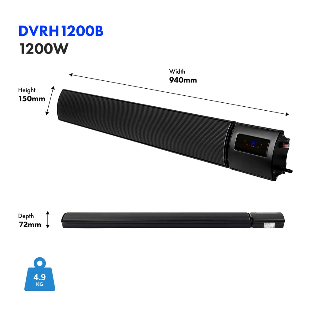 Devola 1.2KW Infrared Indoor and Outdoor Wi-Fi Radiant Heater - Black (UK) - DVRH1200B