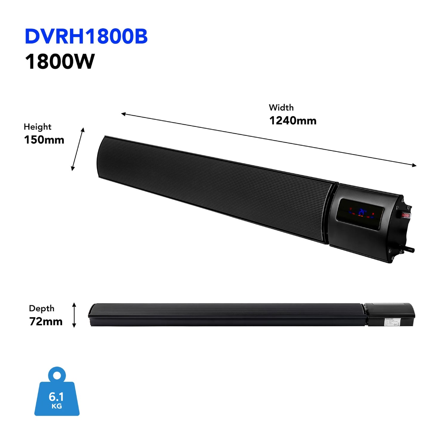 Devola 1.8KW Infrared Indoor and Outdoor Wi-Fi Radiant Heater - Black (UK) - DVRH1800B