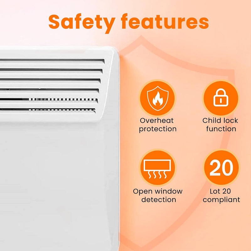 Devola-B 1250W Panel Heater with 7 Day Timer IP24 - White - DVS1250W, Image 4 of 7