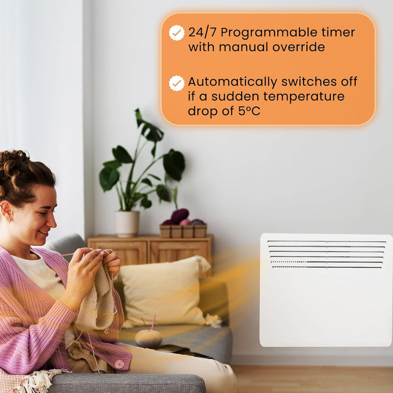Devola-B 1250W Panel Heater with 7 Day Timer IP24 - White - DVS1250W, Image 6 of 7