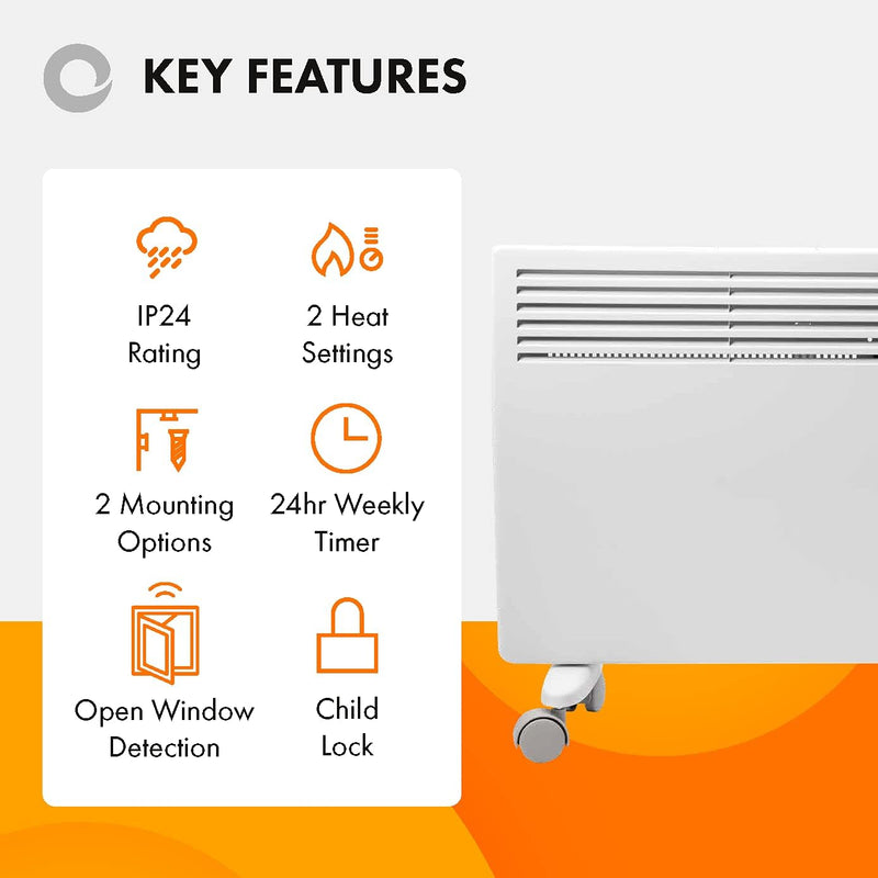 Devola-B 2000W Panel Heater with 7 Day Timer IP24 - White - DVS2000W, Image 3 of 8