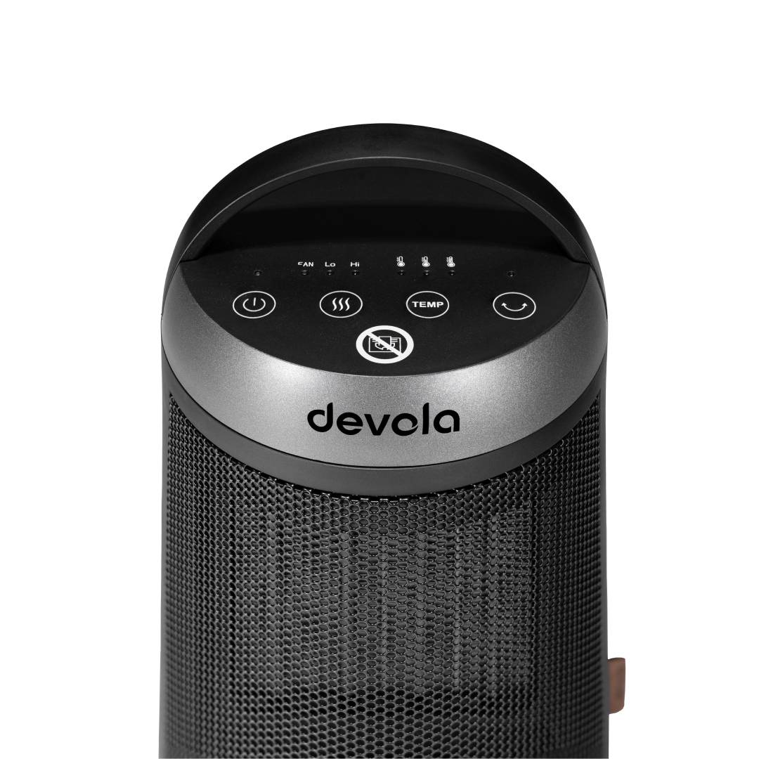 Devola 1500W Portable Ceramic Fan Heater, Black & Silver - DVSFH15BS