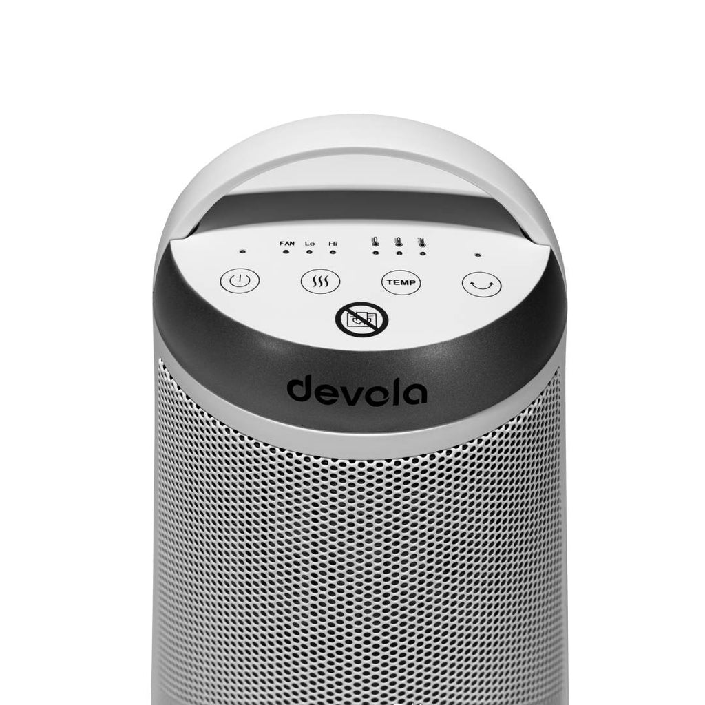 Devola 1500W Portable Ceramic Fan Heater, White & Silver - DVSFH15WS