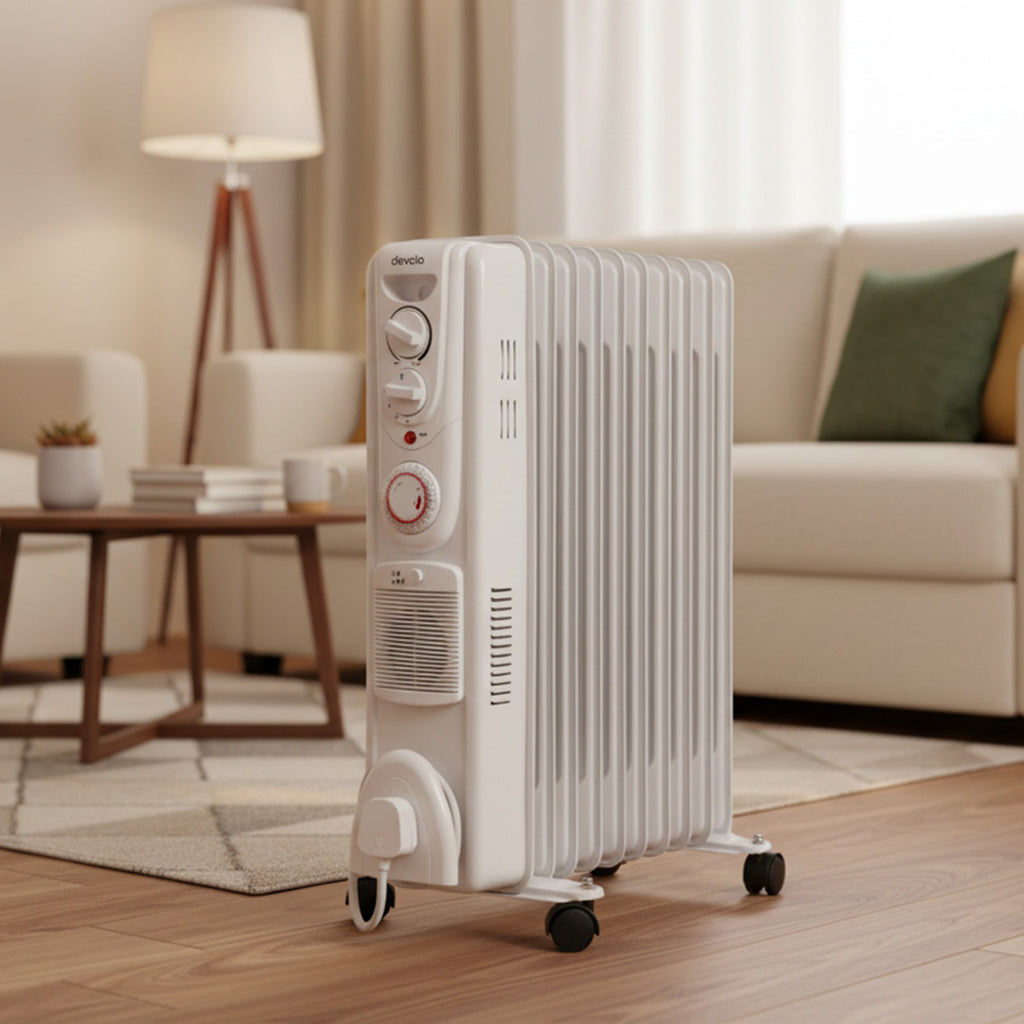 Devola 2500W Oil Filled Radiator (White) - DVSOR9F25W
