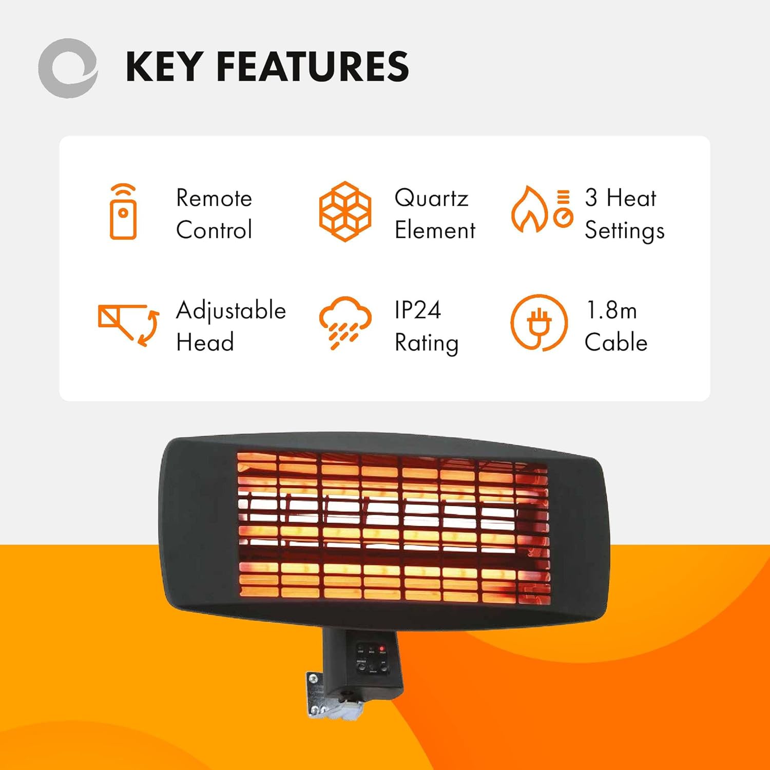Devola Core 2kW Wall Mounted Patio Heater Square with Remote - DVSPH20WMB