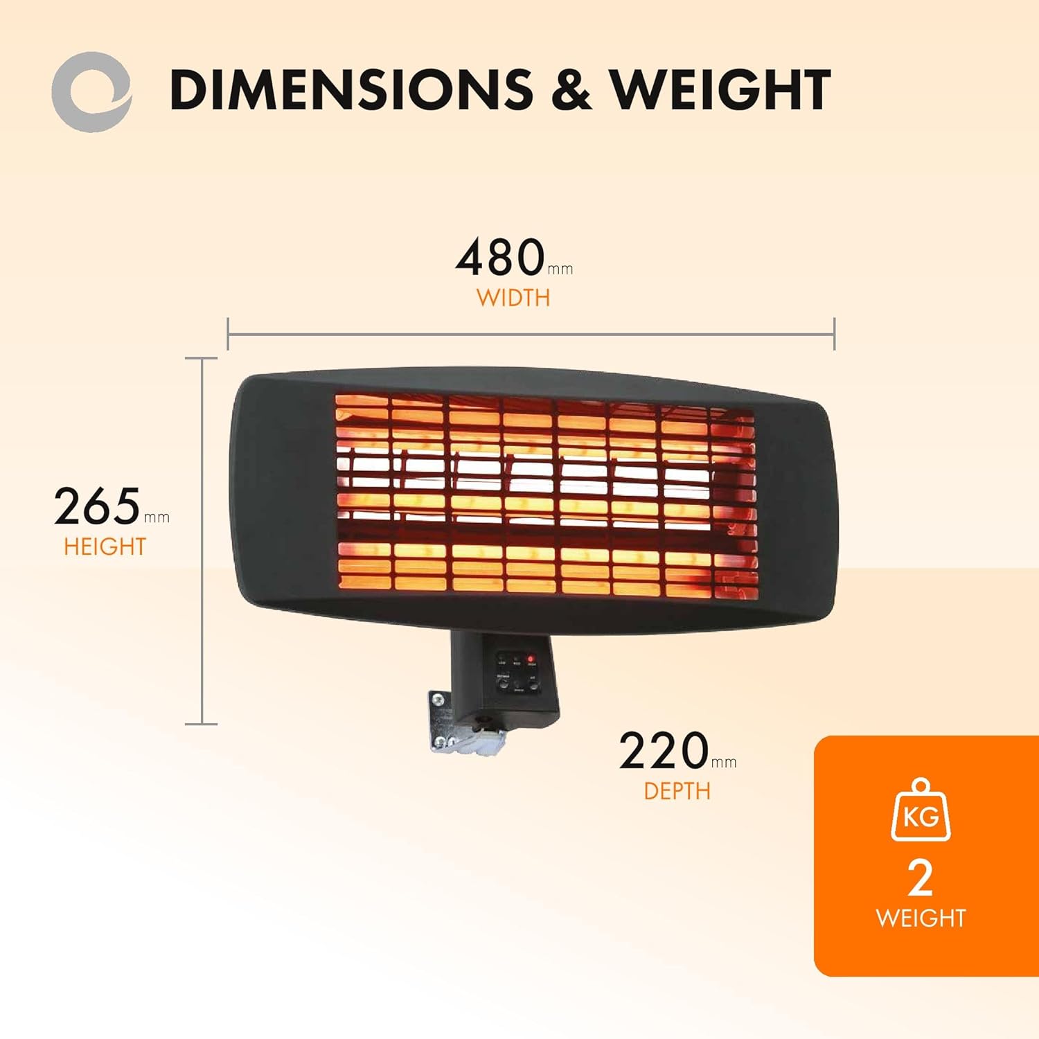 Devola Core 2kW Wall Mounted Patio Heater Square with Remote - DVSPH20WMB