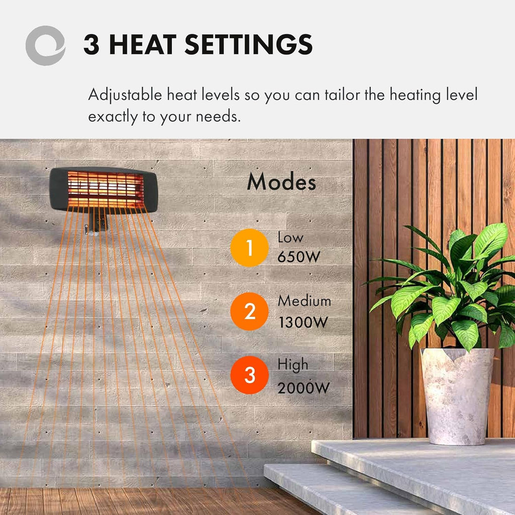 Devola Core 2kW Wall Mounted Patio Heater Square with Remote - DVSPH20WMB
