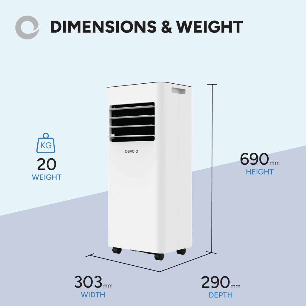 Devola Portable Air Conditioner with Wi-Fi and 2x Window kits - 7000 BTU - Cooling - White - DVAC7K