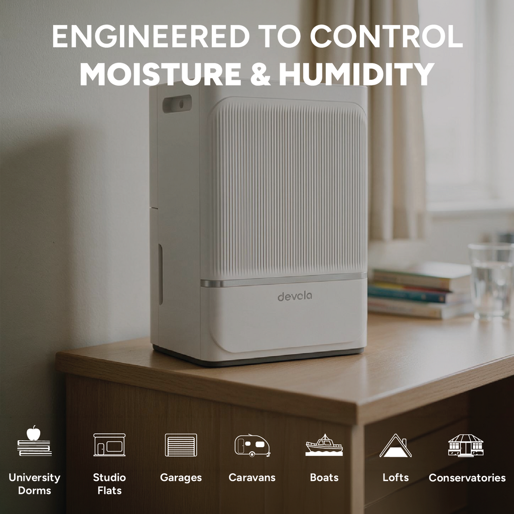 Devola 8L Compact Compressor Dehumidifier with Dust Proof Filter, White - DV8L