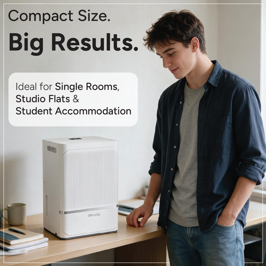 Devola 8L Compact Compressor Dehumidifier with Dust Proof Filter, White - DV8L