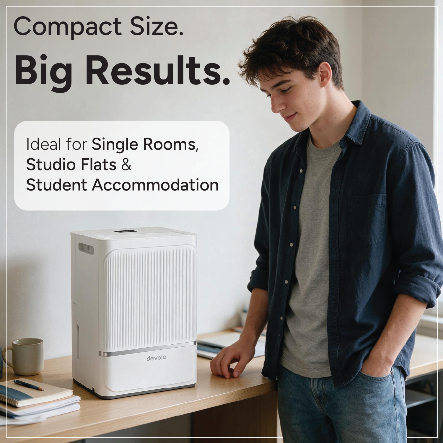 Devola 8L Compact Compressor Dehumidifier with Dust Proof Filter, White - DV8L