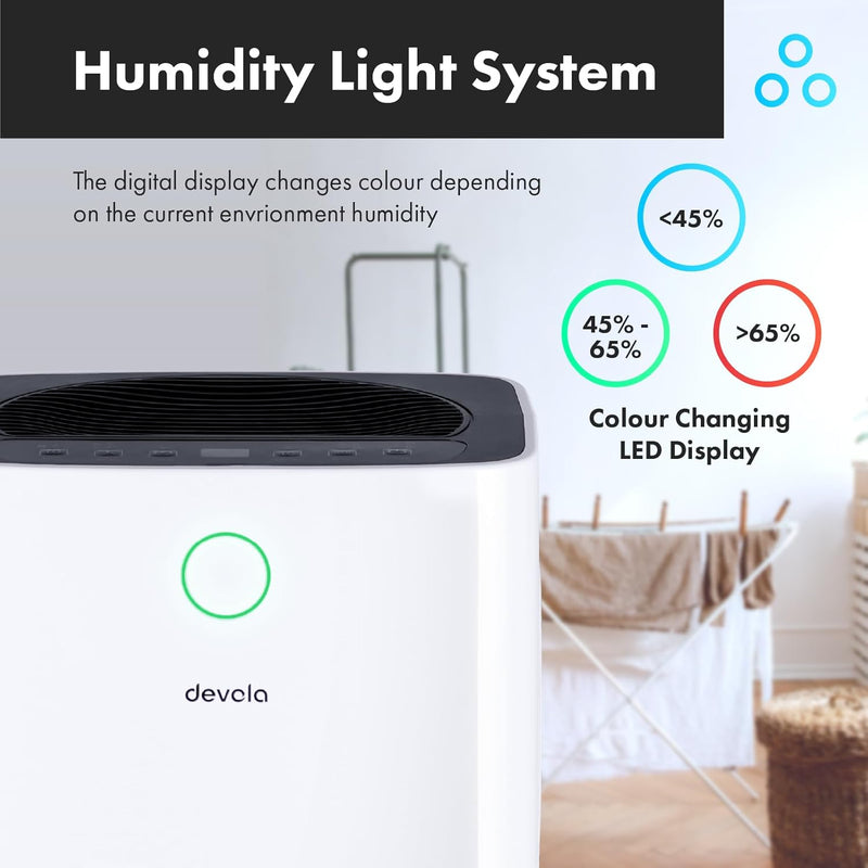 Devola 20L Compressor Dehumidifier & Air Purifier With HEPA Filter & Wi-Fi - DV20LWF, Image 7 of 11
