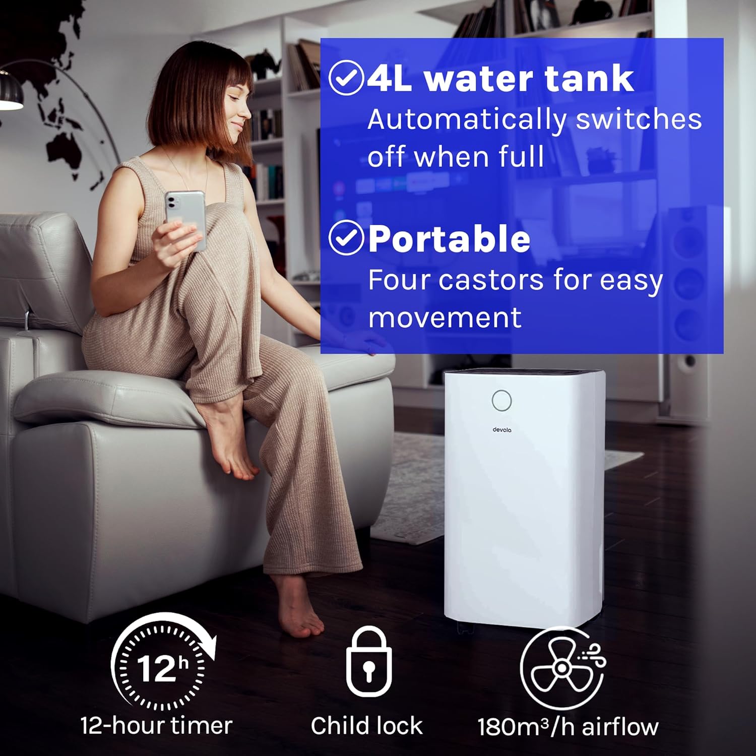 Devola 20L Compressor Dehumidifier & Air Purifier With HEPA Filter & Wi-Fi - DV20LWF