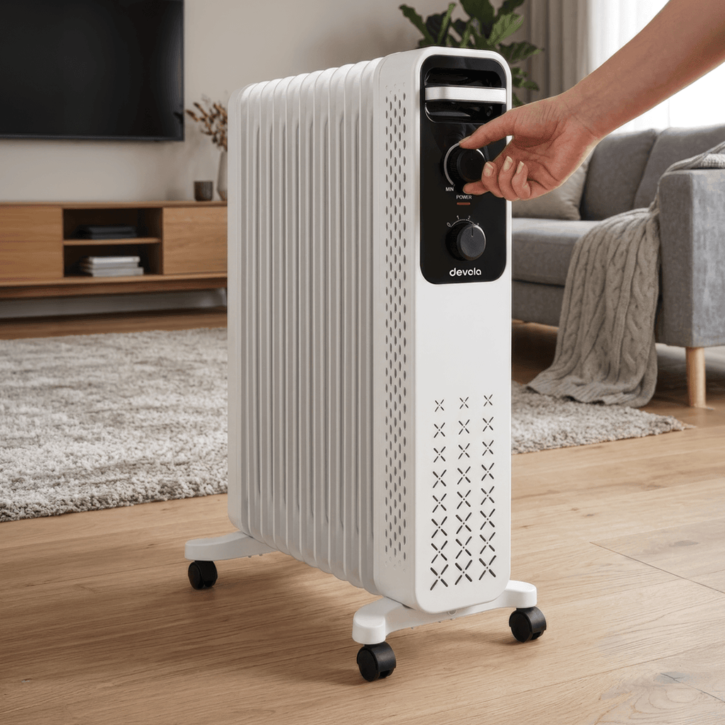 Devola 2500W Oil Filled Radiator with Mechanical Timer, White - DVOFRM2500W