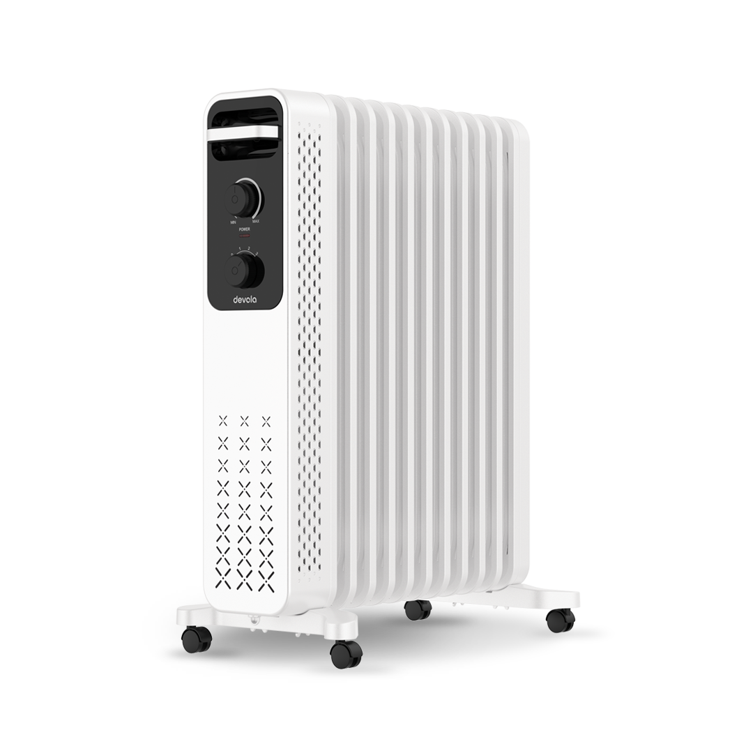 Devola 2500W Oil Filled Radiator with Mechanical Thermostat, White - DVOFRM2500W
