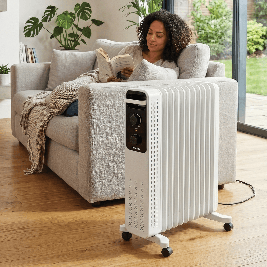 Devola 2500W Oil Filled Radiator with Mechanical Timer, White - DVOFRM2500W