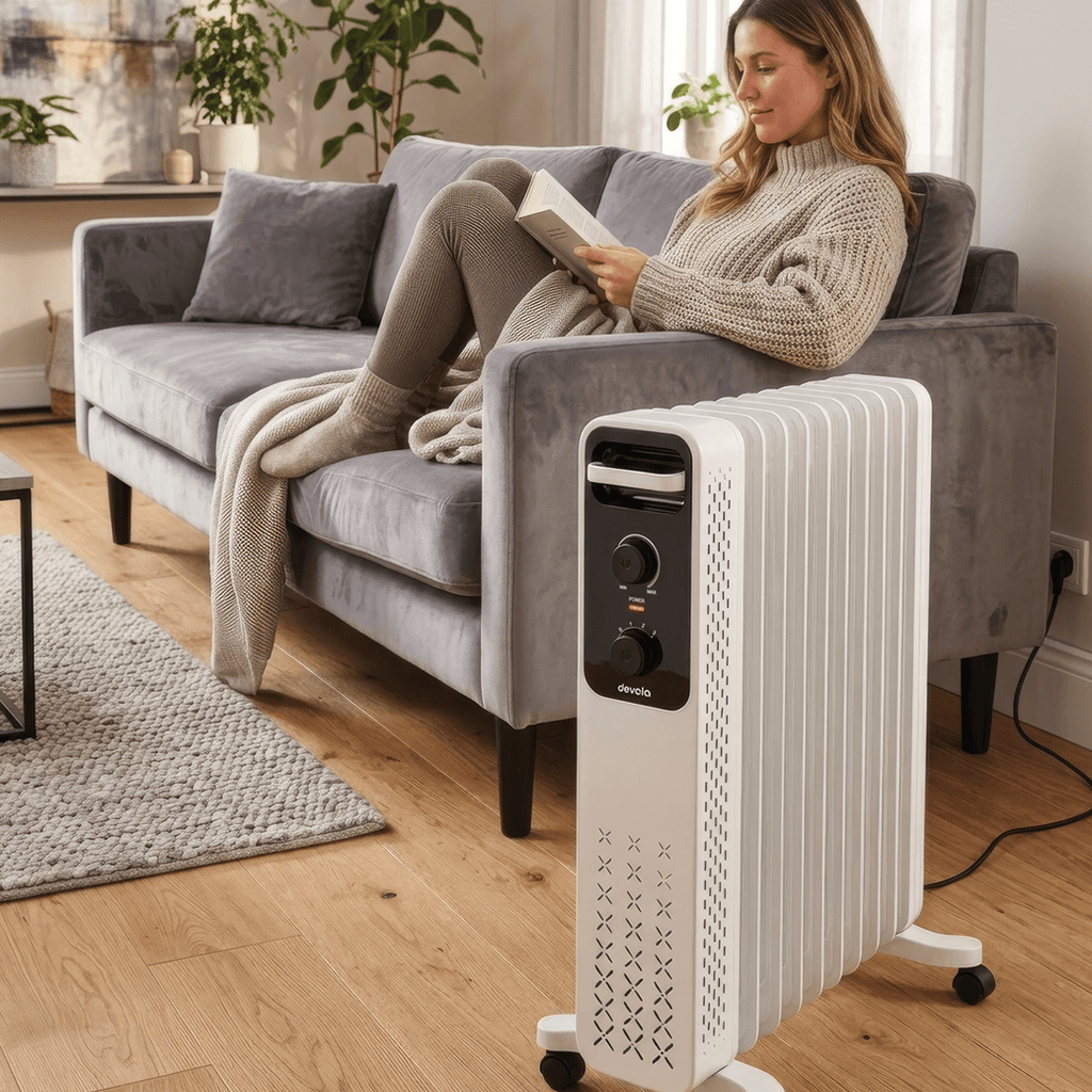Devola 2500W Oil Filled Radiator with Mechanical Timer, White - DVOFRM2500W