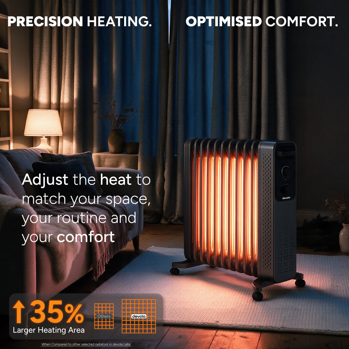 Devola 2500W Oil Filled Radiator with Mechanical Timer, Anthracite - DVOFRM2500B